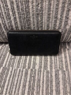 Kate Spade Black Leather Zip Wallet with Gold Hardware